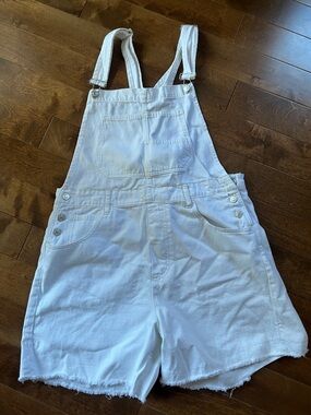 Free People White Denim Short Overalls